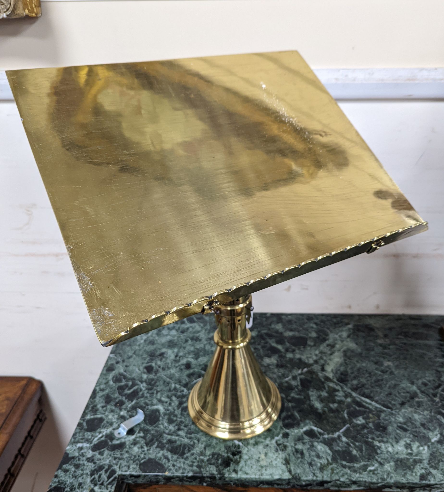 A 19th century brass ecclesiastical lectern in the manner of William Butterfield, width 38cm, depth 32cm, height 46cm